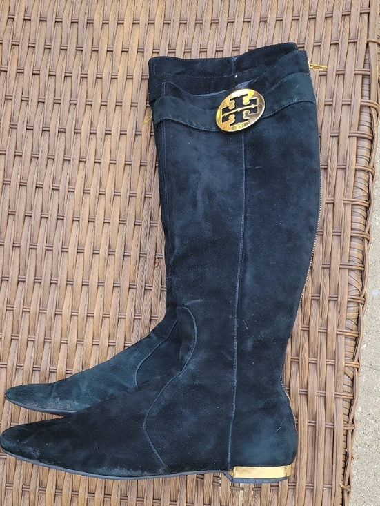 Tory Burch Shoes - Tory Burch Uma Black Suede Logo Boots size 9